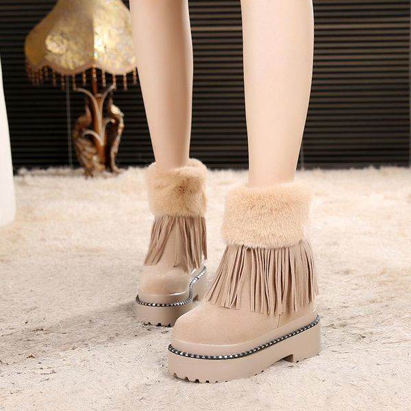 

boots 2021 women fashion warm winter snow stylish ankle wedge platform 12cm high heels woman autumn sneakers, Black