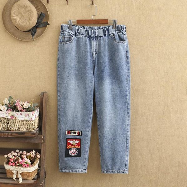 

plus size pants for women pantalones mujer elastic waist and cotton jeans big legs hips spring, Black