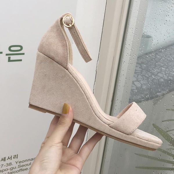 

european style women's shoes 2021 summer slope heel platform sandals fashion super high roman for women, Black