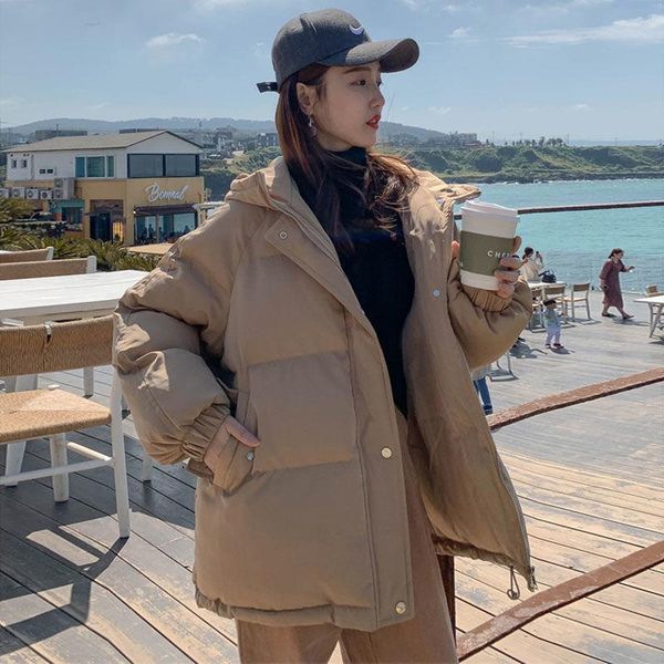 

women's hoodies & sweatshirts 2022 women short jacket winter thick hooded cotton padded coats female korean loose puffer parkas ladies, Black
