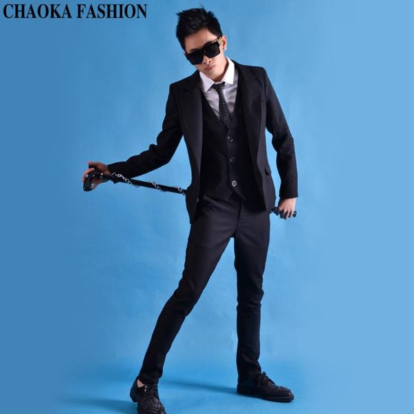 

men's suits & blazers m-6xl classic black cool chic suit with hair night club dj singer stage suit., White;black