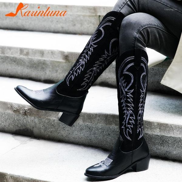 

boots karin 2021 plus size 49 thick heels mid cafl woman shoes ins fashion female1, Black