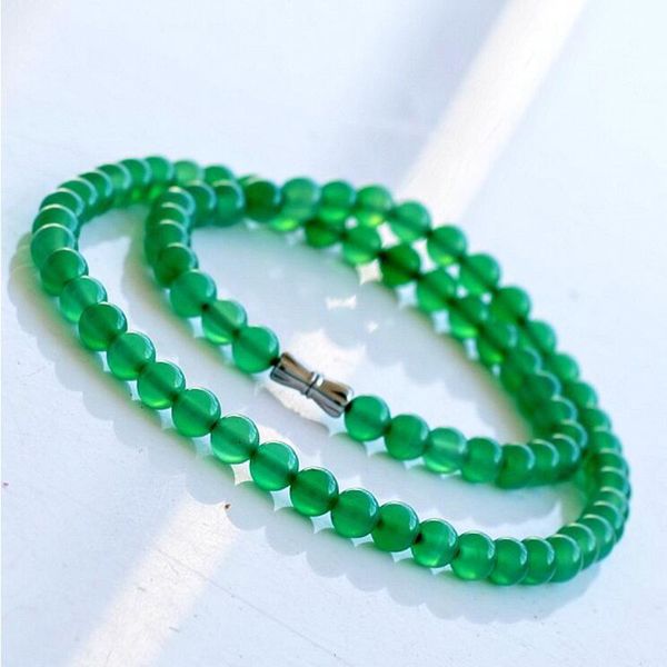 

charm women jewelry natural green round beads jade medullary necklace pendant for party or anniversary, Black;brown