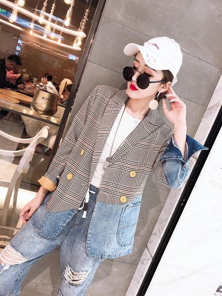 

casual suit women's blazer suits autumn double-breasted checked fashion jacket women feminino plaid & blazers, White;black