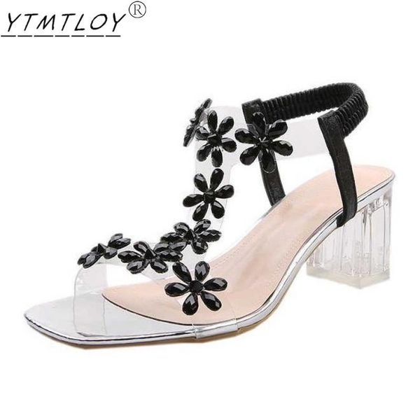

sandals roman women's stiletto low-heeled summer transparent square head gladiator casual narrow strap, Black