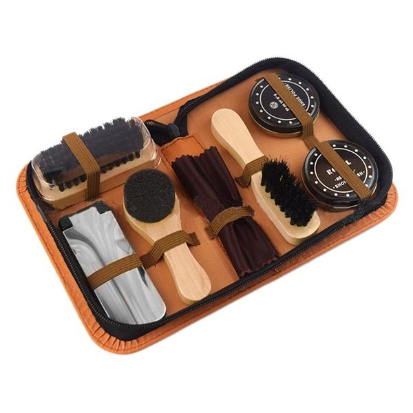

7pc/set shoes care kit portable for boots sneakers cleaning set polish brush horn shine polishing tool leather clothing & wardrobe storage
