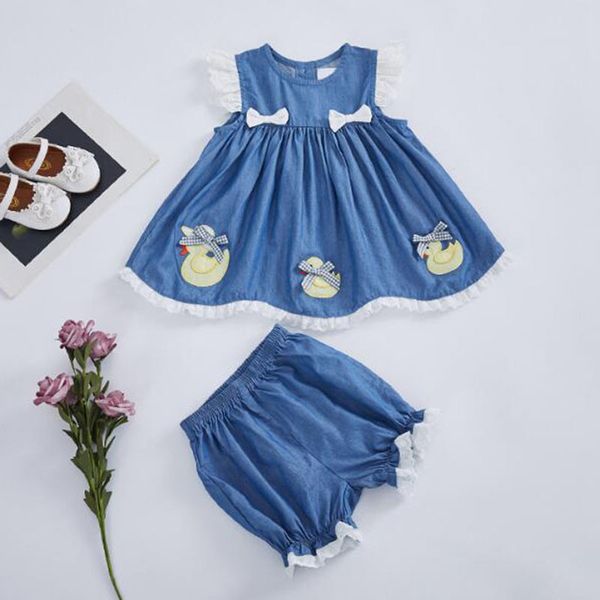 

baby girls cute sleeveless dresses + shorts children suit summer kids girl set clothing dress 1-5yrs 210429, Blue