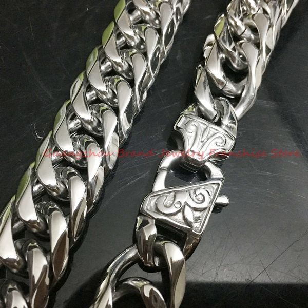 

13/16mm 7-40 silver color 316l stainlsteel men's cool cuban heavy link chain necklace x0509, Black