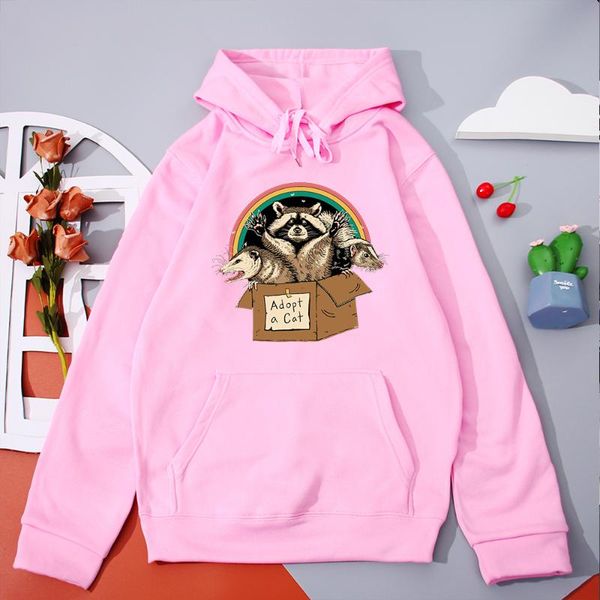 

men's hoodies & sweatshirts funny raccoon mouse printed men hoodie sweatshirt adopt forbidden cats letter male autumn winter warm stree, Black