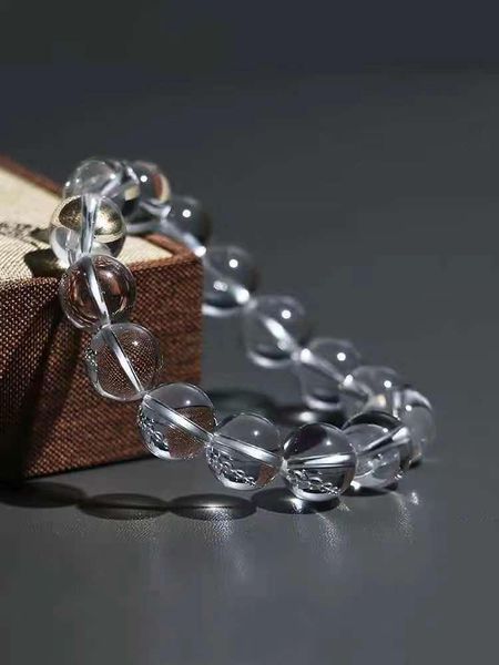 

white crystal bracelet natural stone round bead elastic rope for men and women, the gift beaded, strands, Black