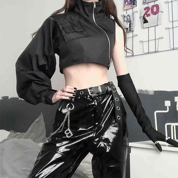 

tee street women's shoulder, black gothic, boyfriend jacket, collar, White