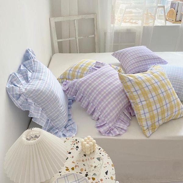 

pillow case plaid purple 100% cotton sofa home decor decorative cojine fashion pillows covers 45x45cm 1pc