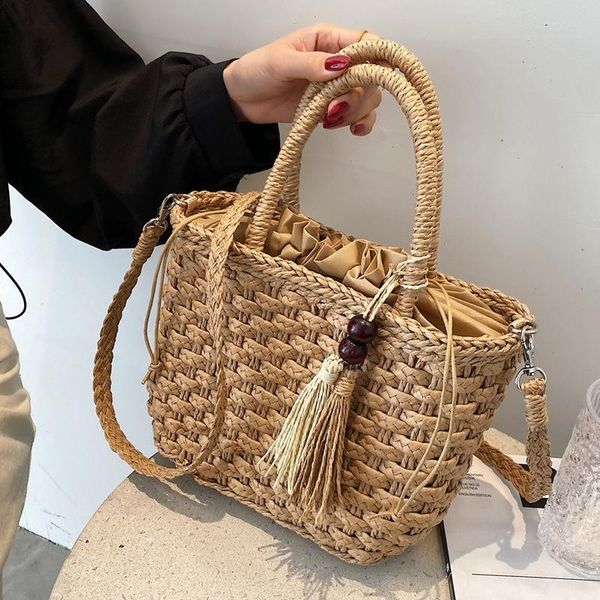 

evening bags fashion tassel straw handbag 2021 summer hand-woven rattan bag woven purse wicker beach bohemia shoulder messenger