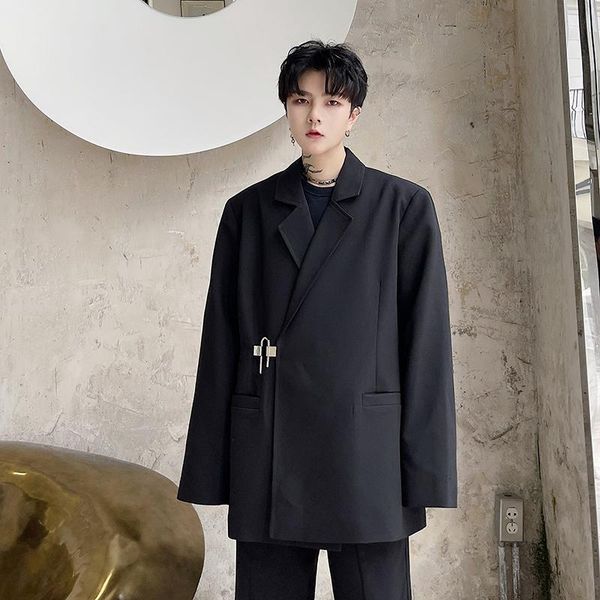 

men's suits & blazers lock buckle men streetwear fashion hip hop loose casual black party suit jacket male women office coat blazer, White;black