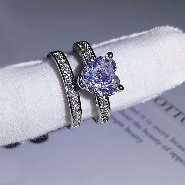 

cluster rings 2021 stackable heart-shaped zircon women 925 silver ring wedding luxury jewelry shiny, Golden;silver