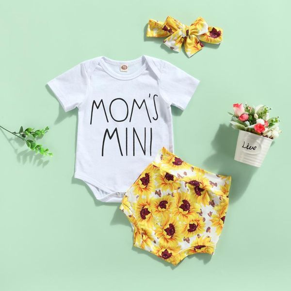 

clothing sets focusnorm infant baby girls boys clothes 3pcs letter romper sunflowers printed high waist shorts headband, White