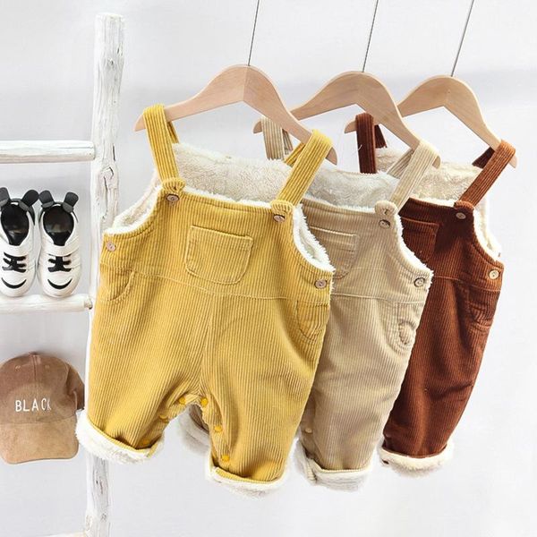 

jeans winter 2021 children's corduroy pants plus velvet padded overalls for boys and girls baby trousers korean version, Blue