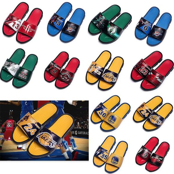 

basketball star mens slippers sandals slide summer wide flat slippery beach slipper flip flops size 40-45, Black
