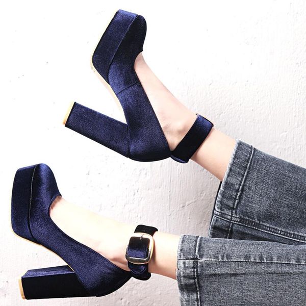 

fashion velvet female high heels shoes 2021 designer black blue elegant platform pumps women mary jane dress