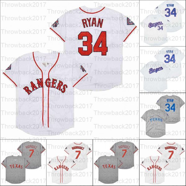

retro baseball home jersey 34 ryan 7 rooriguez 00 griswold white black grey, Blue;black
