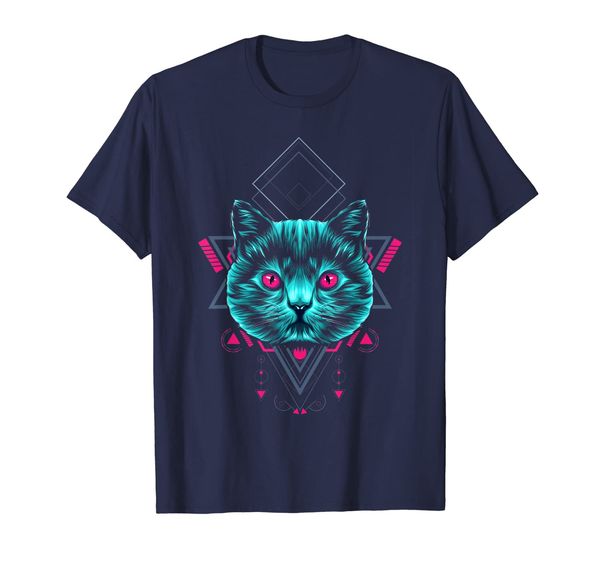 

psychedelic trance cat - geometric design - funny cat lover t-shirt, White;black
