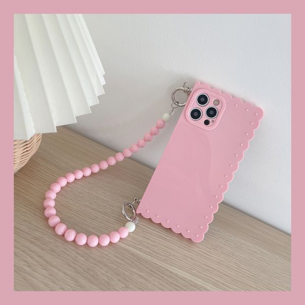 

pink cookie cases with bead chain compatible for iphone 11 12 pro max girl women phone case 97185