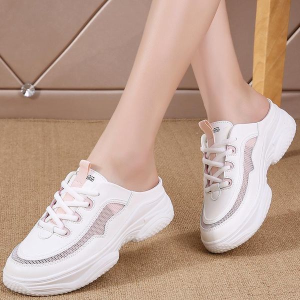 

slippers luxury leather ladies's casual outdoor walking mules summer flat mild half for women slides heel height 5cm, Black