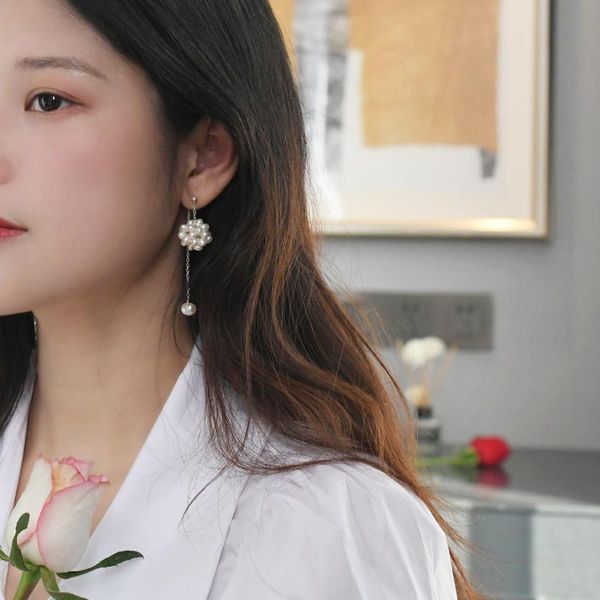 

dangle & chandelier ashiqi natural freshwater pearl flower ball earrings 925 sterling silver fashion korean jewelry for women