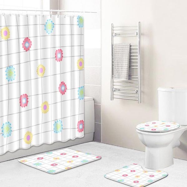 

bath mats plaid bathroom rug set mat with polyester waterproof shower curtain non slip toilet floor rugs