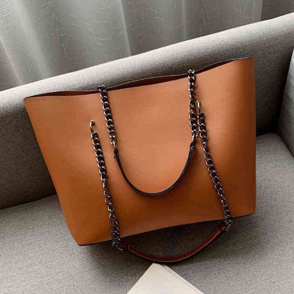 

shopping bags large leather casual tote chain shoulder for women luxury handbags designer fashion big shopper220307