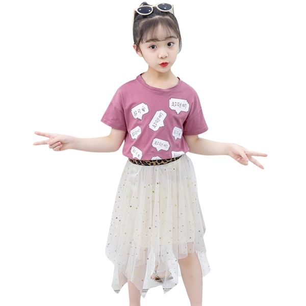 

children clothes letter tshirt + mesh skirt girls clothing outfit for sequin children's 6 8 10 12 14 210528, White