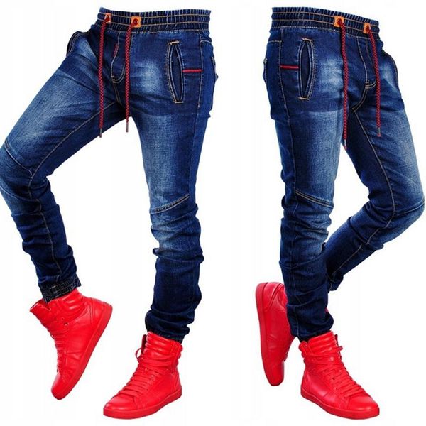 

summer fashion slim fit classic pencil pants mens streetwear boys teenagers jeans men bottoms c1336 men's, Blue