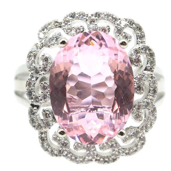 

cluster rings 22x19mm dazzling created pink kunzite white cz gift for ladies wedding silver, Golden;silver