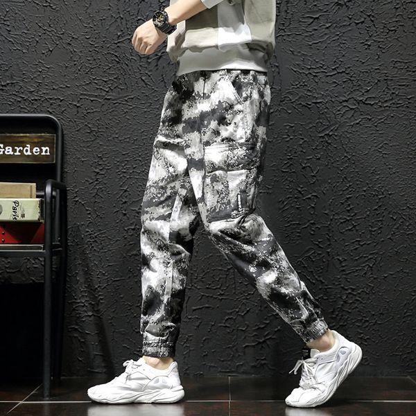 

men's pants autumn streerwear camouflage fashion slim fit casual trousers korean male hip hop drop du0p, Black