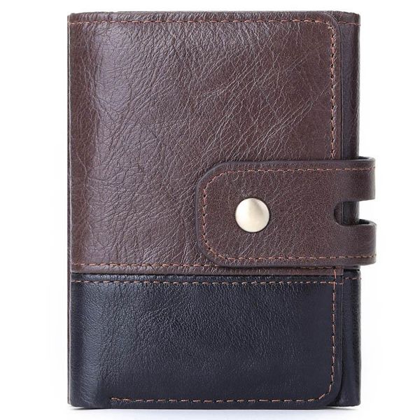 

genuine leather hasp short wallets men patchwork design purse with coin pocket small card holder for male, Red;black