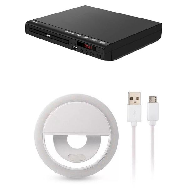 

player for tv, all region dvd cd discs eu plug with rechargeable self led ring light white flash heads