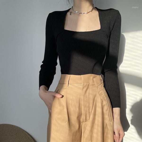 

women t-shirt long sleeve squark neck white black solid tees female fashion slim cotton t shirts