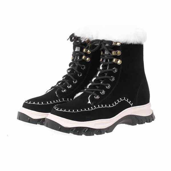 

boots keep warm women's shoes cow suede fur resistance sewing decoration leisure snow botas mujer h21y, Black