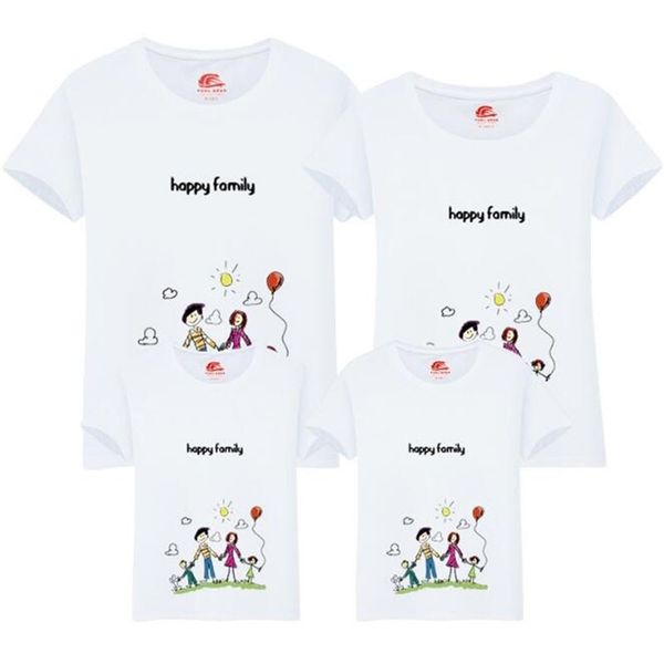

mother father son daughter kids baby short sleeves cartoon printing t-shirt family look matching outfits clothes 210521, Blue