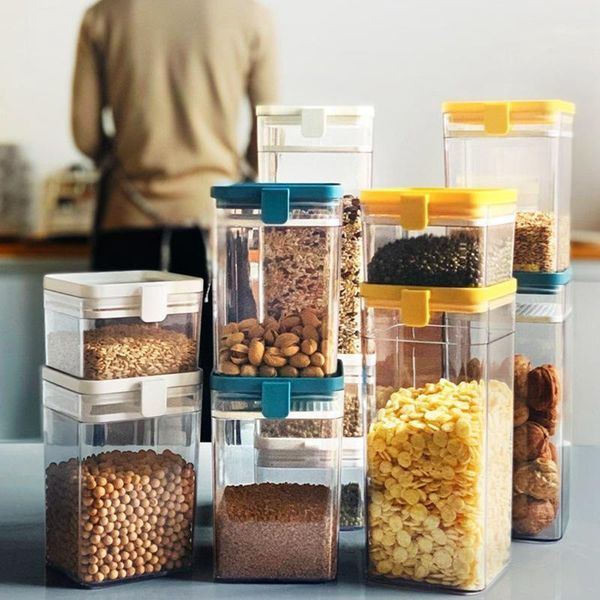 

storage bottles & jars 500/1000/1600 ml kitchen refrigerator noodle box cereal grain tank transparent sealed can plastic container