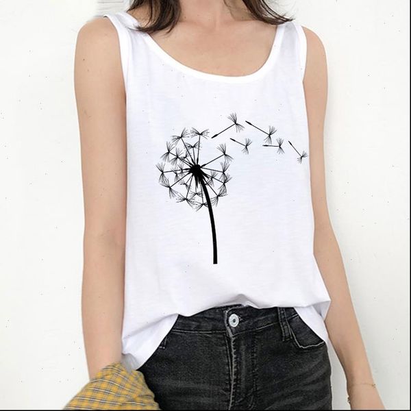

women camis camiseta vest tank t shirt summer dandelion bouquet print vogue streetwear harajuku casual sleeveless oversized, White