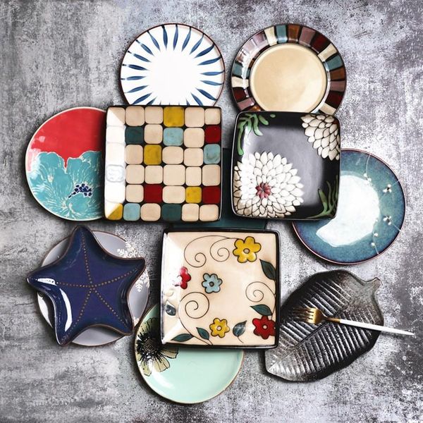 

dishes & plates creative ceramic hand-painted western plate disc color flat soup dish salad microwave breakfast