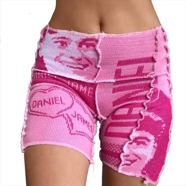 

arrived fashion summer knitted womens shorts close fitting elastic high waist cotton bodycon printed, White;black