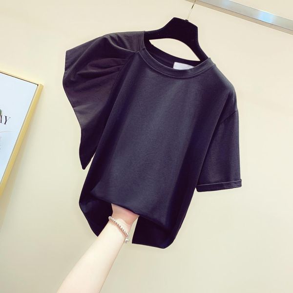 

summer women's o neck short sleeves asymmetric t-shirt tee girls pullover casual tees a2621 210428, White