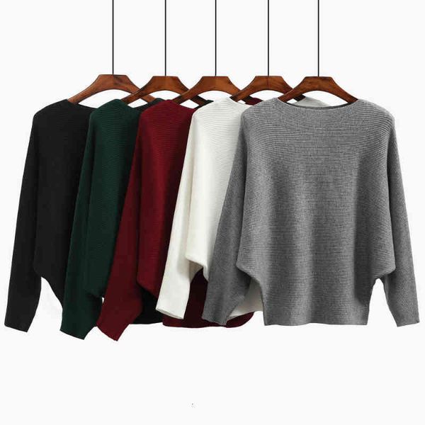 

women's sweaters autumn slash shoulder bat wing sleeved loose solid pullover sweater burgundy blue green 0oyt, White;black