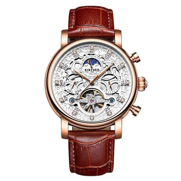 Orologio meccanico automatico da uomo Calendario automatico Data Orologio da polso Cinturino in pelle impermeabile Fasi lunari Orologio da uomo Montre Homme Orologi da polso