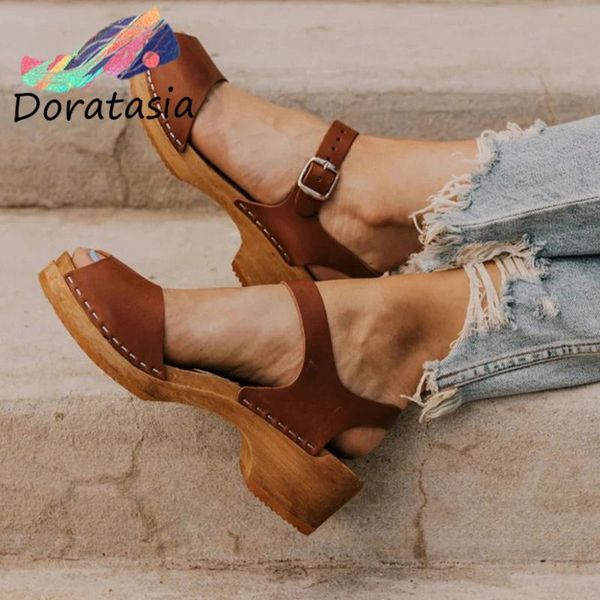 

dress shoes doratasia office women shallow platform summer heeled ol sandals unique elegant med chunky heels, Black