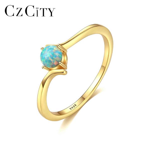 

czcity delicate small ball fire opal wedding for women romantic colorful birthstone rings silver 925 jewelry accessories, Slivery;golden