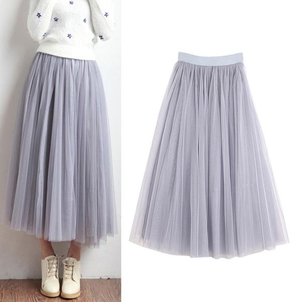 Gonne moda gonna a pieghe in tulle per donna primavera autunno solido lungo grigio nero bianco tutu in rete a tre strati fata streetwear