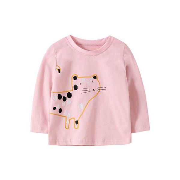 

jumping girl t shirt long sleeve autumn winter baby girls clothes applique cartoon cat kids op 210529, Blue